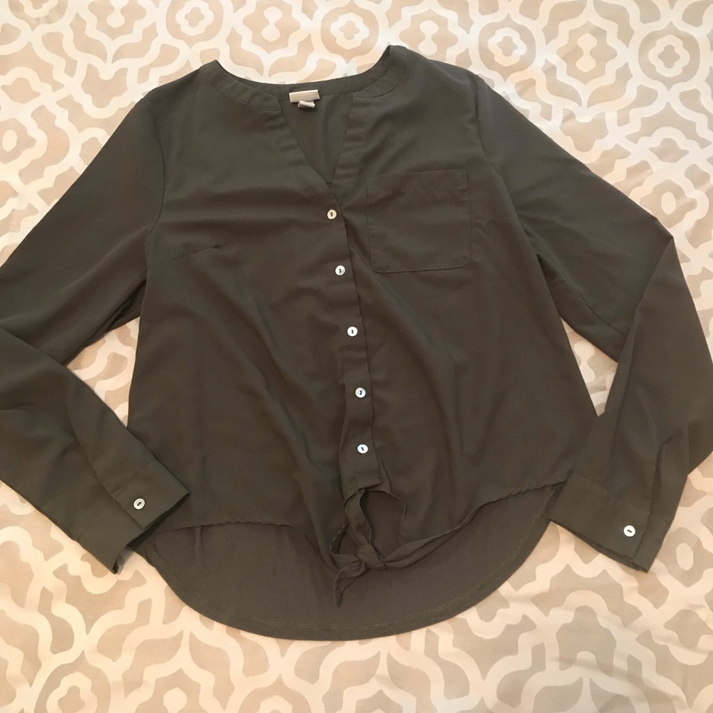 Green Blouse with Tie / Knot Detail